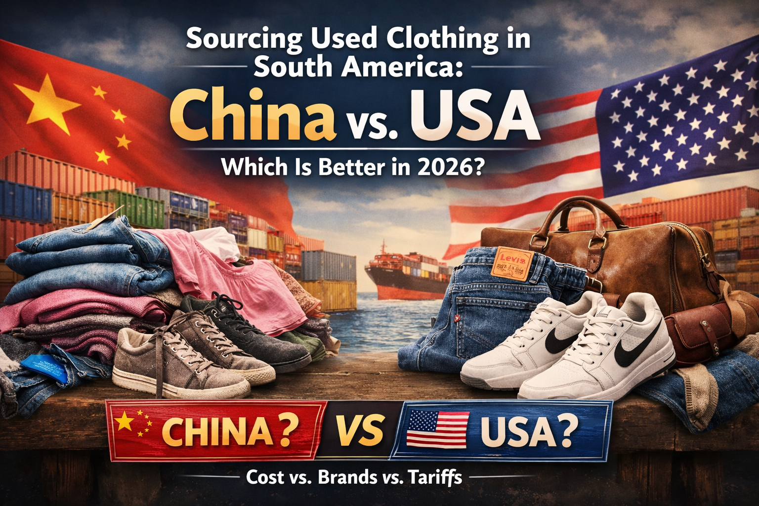 This image illustrates the difference between secondhand clothing in China and used clothing in the United States.