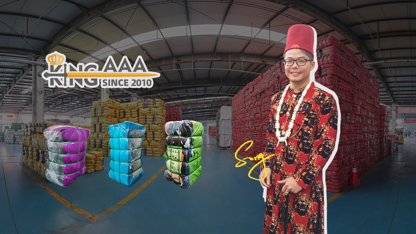 King AAA factory tour — Mr. Guo Song introducing King AAA Guangzhou used clothing wholesale