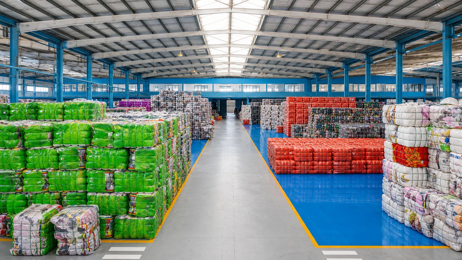King AAA modern factory warehouse with colorful Grade A second-hand clothing bales for dubai used clothing factory buyers