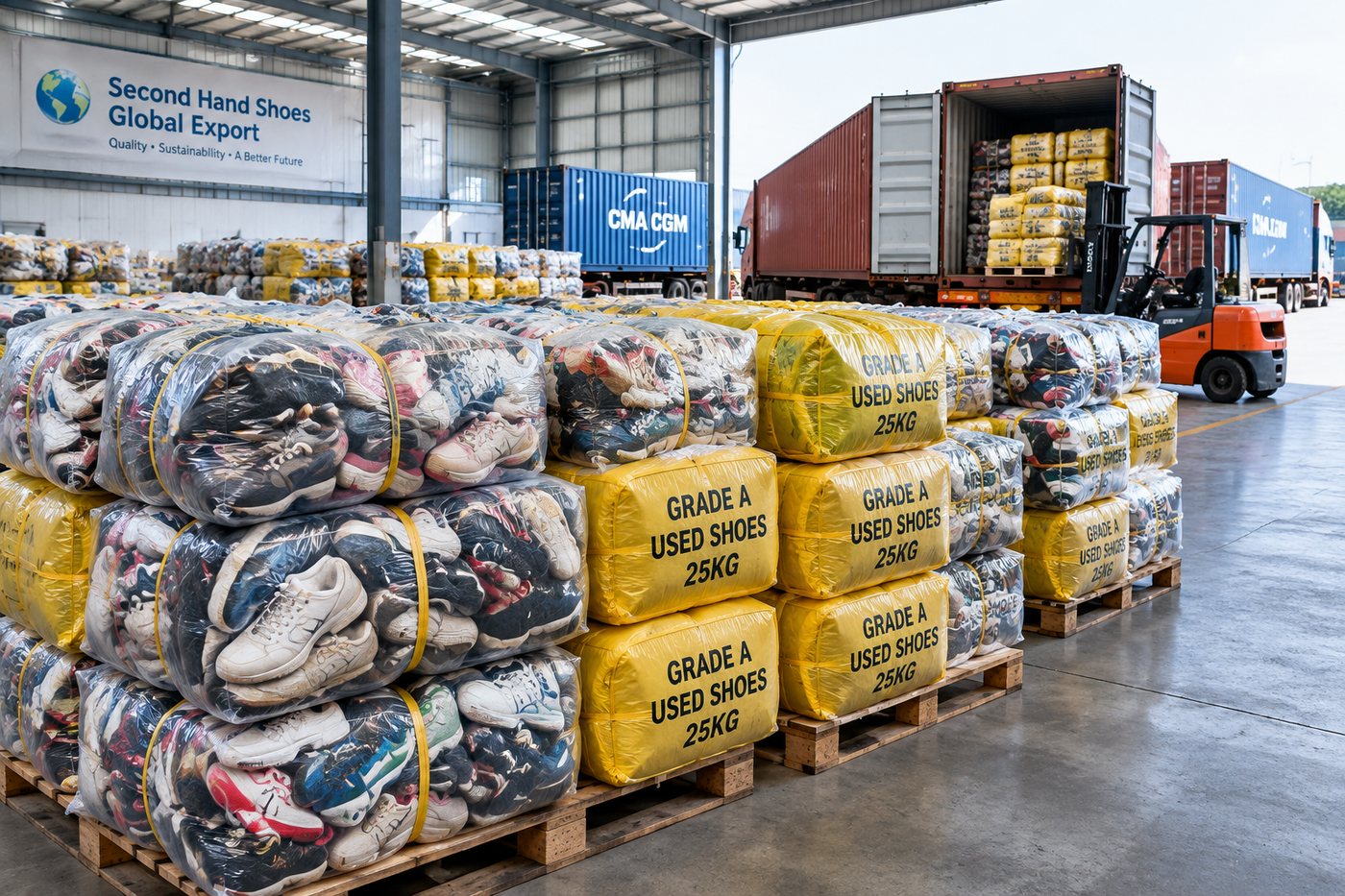 Grade A second hand shoes wholesale vendors for African market sorted in 25kg sacks at KingAAA Guangzhou factory