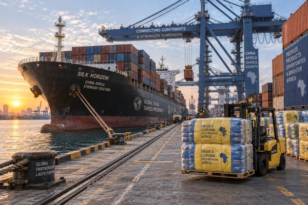China-Africa second hand clothing trade shipping container logistics and KingAAA Grade A bale export from Guangzhou