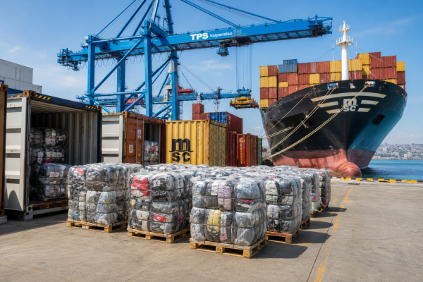 Fardos de ropa americana al por mayor listos para exportación marítima en contenedor hacia Latinoamérica