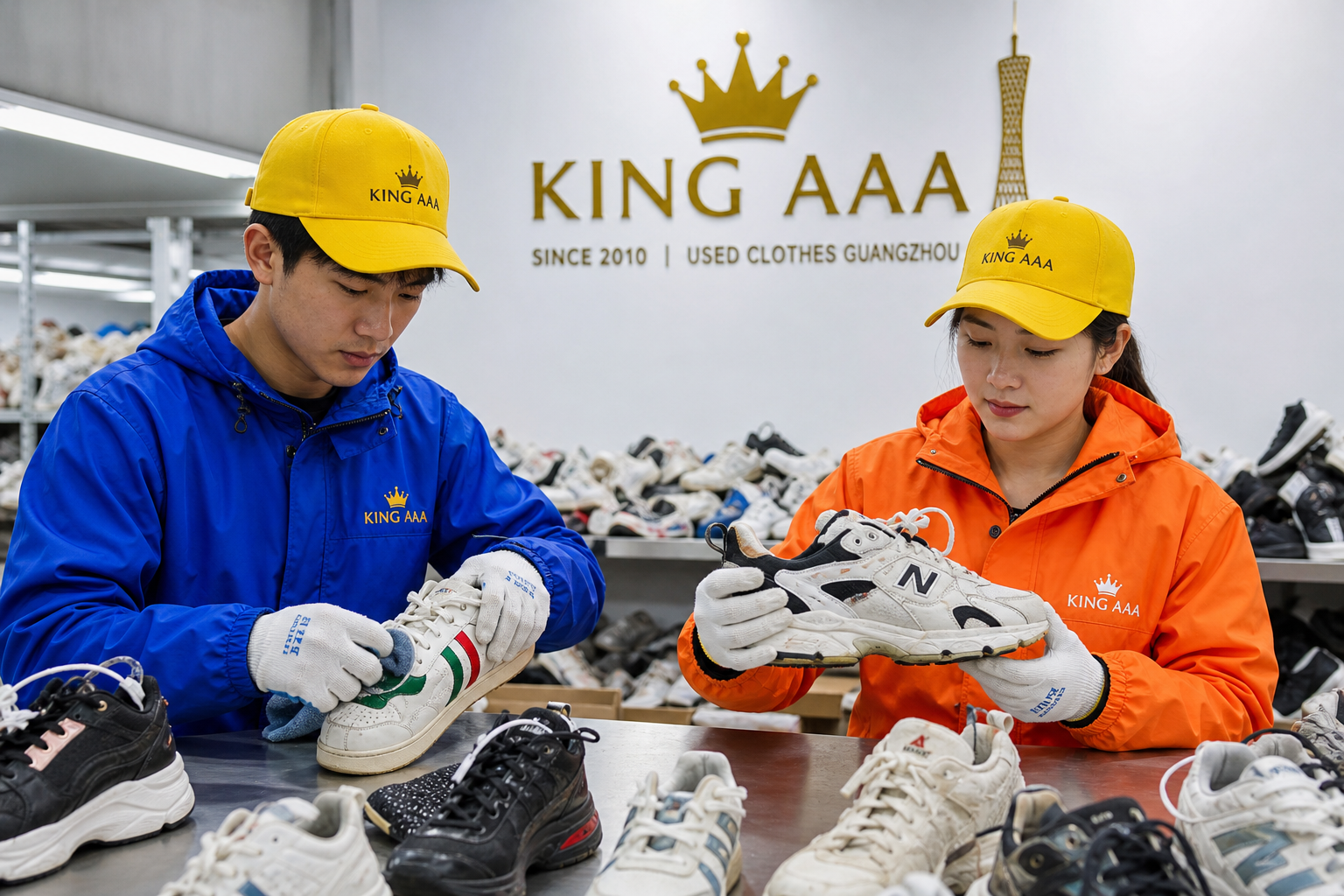 Inspección minuciosa y emparejamiento de zapatillas deportivas de segunda mano Grado A en KingAAA Guangzhou
